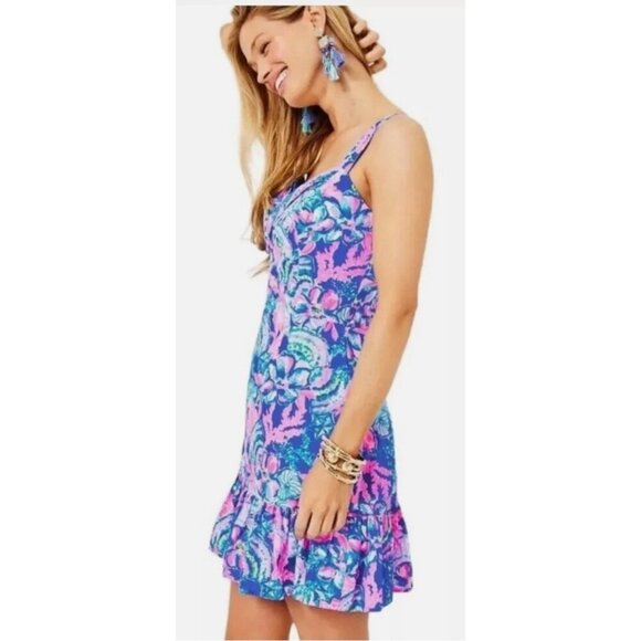 EUC Lilly Pulitzer Pink and Blue Floral Romper Mini Dress, Size 2 - Picture 2 of 16